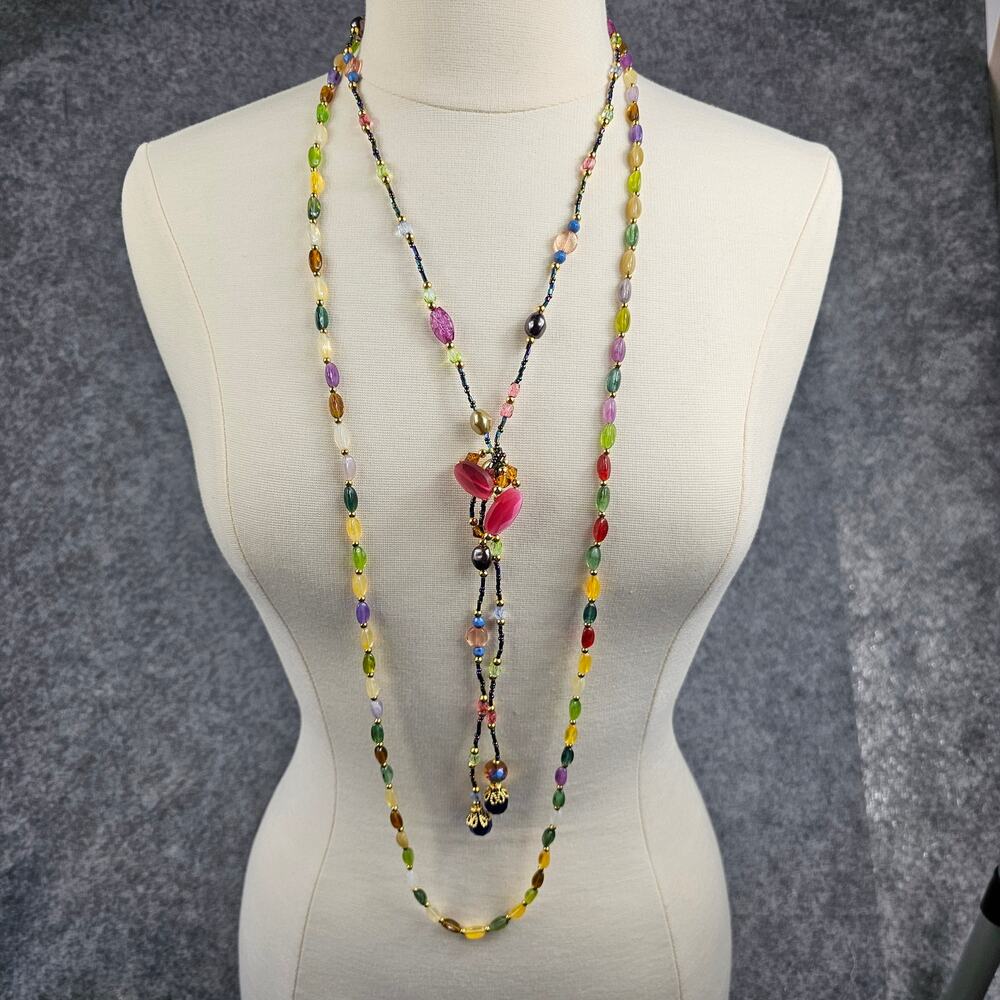 Beaded Lariat Necklace + Over The Head Long Necklace Vintage Boho Flapper Style